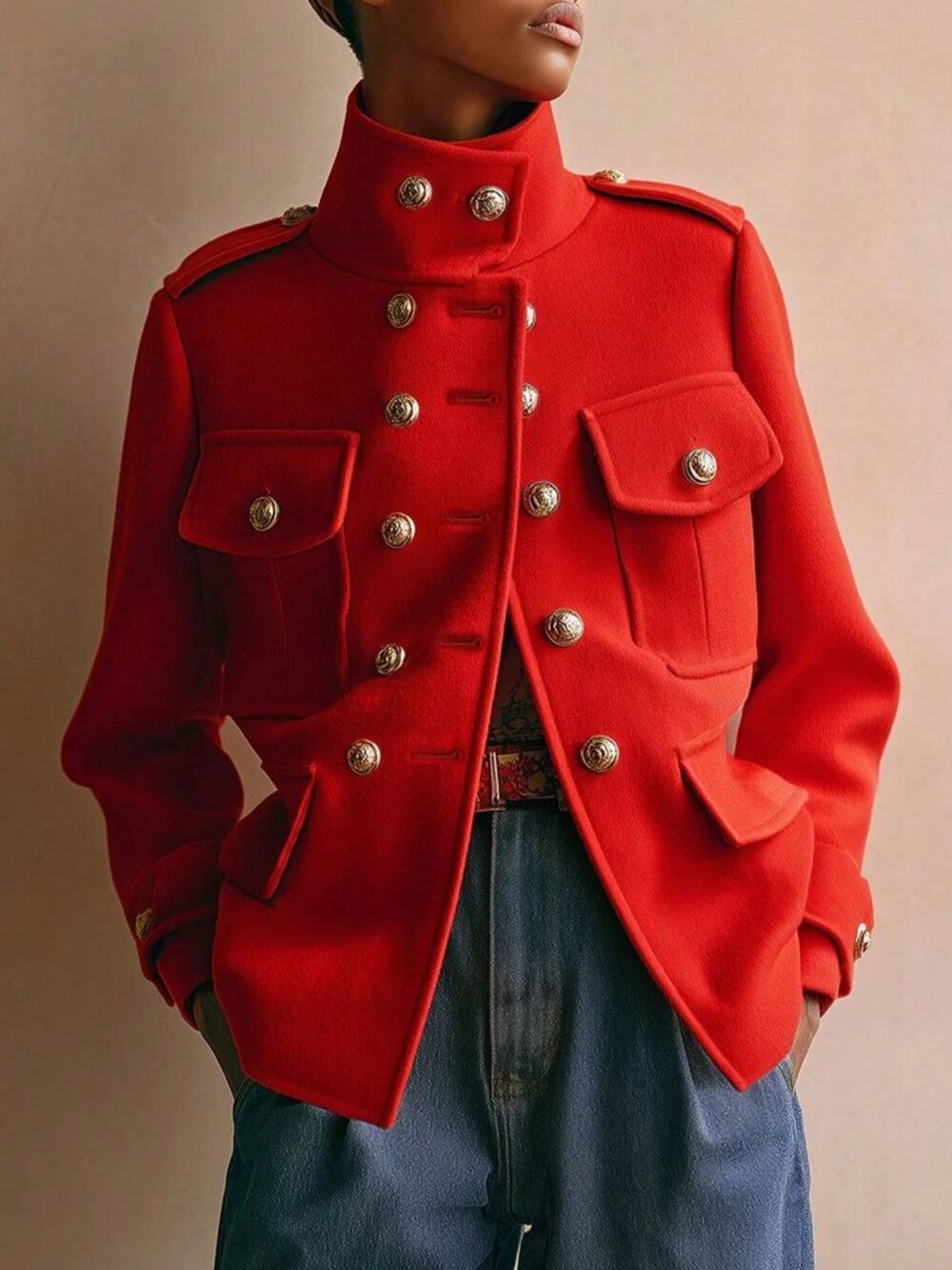 Red Casual Women's Jacket